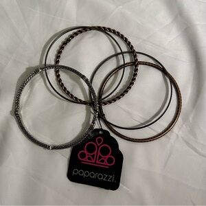 Paparazzi Set of 5 Bangle Bracelets Silver Gold Black Stackable Jewelry